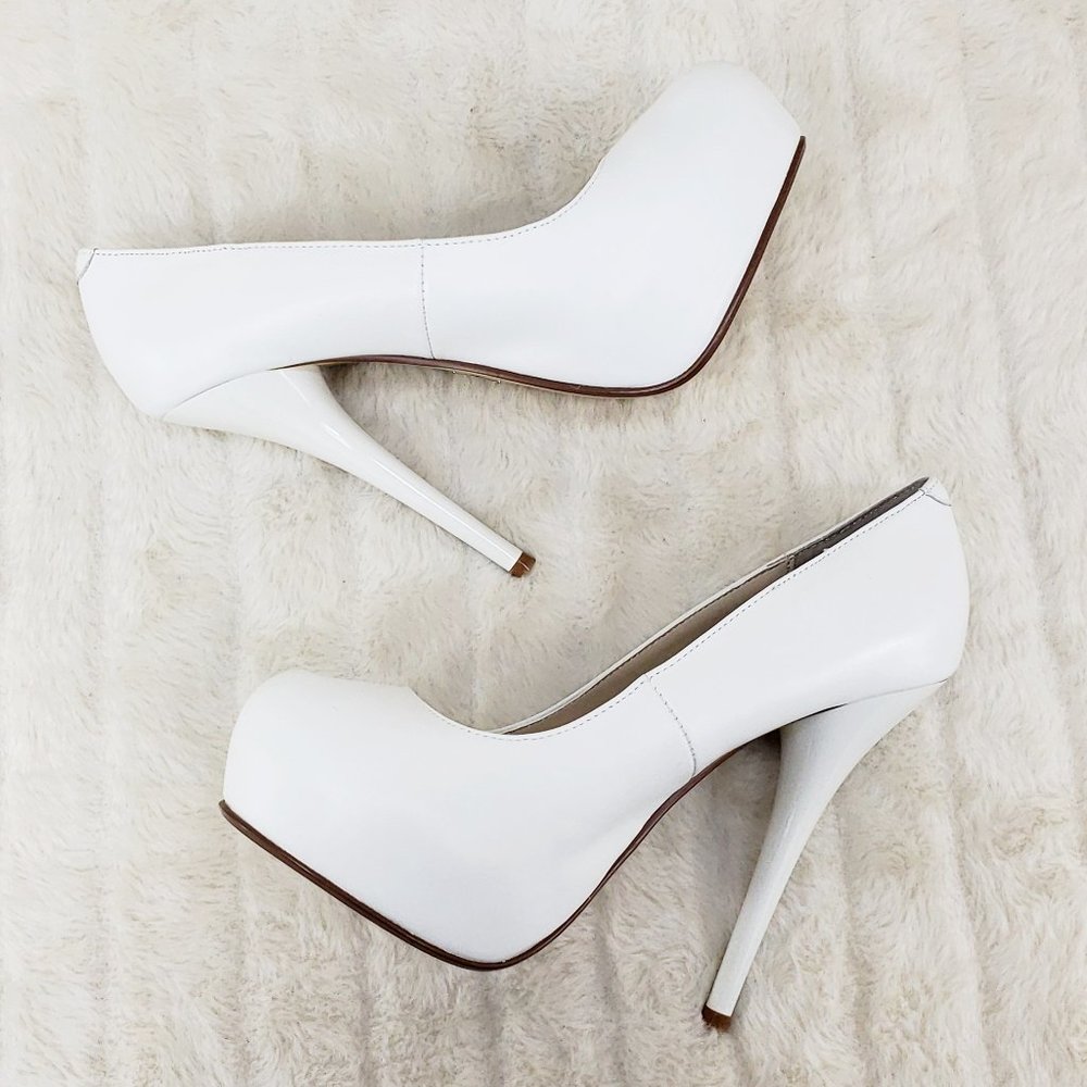 White Leather Hidden Platform High Heel Pumps